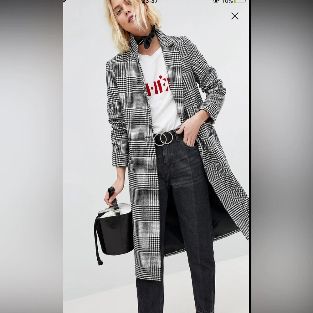 New Look Women's Gray Plaid Coat - Picture 5 of 9